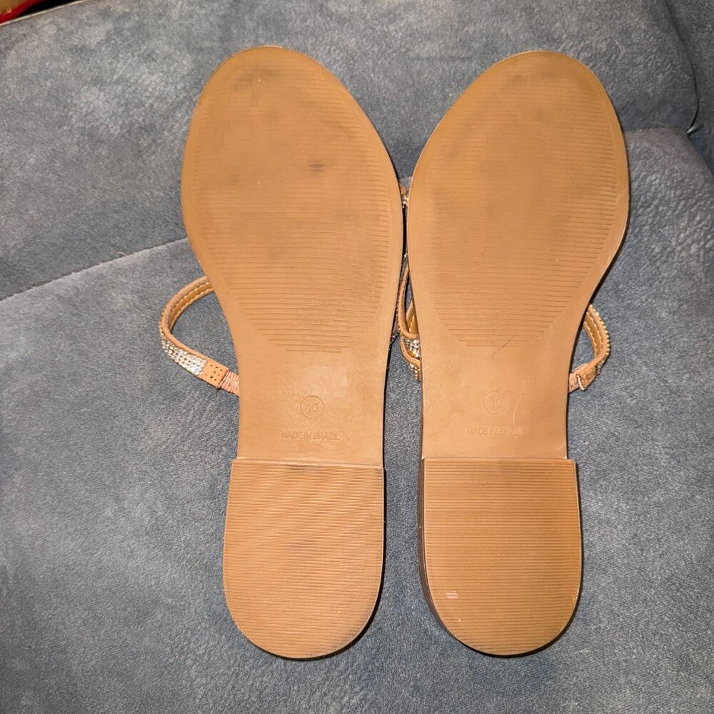 Steve Madden Light Brown Rhinestone Strappy Flat Sandals – Women’s 10 - Picture 4 of 5